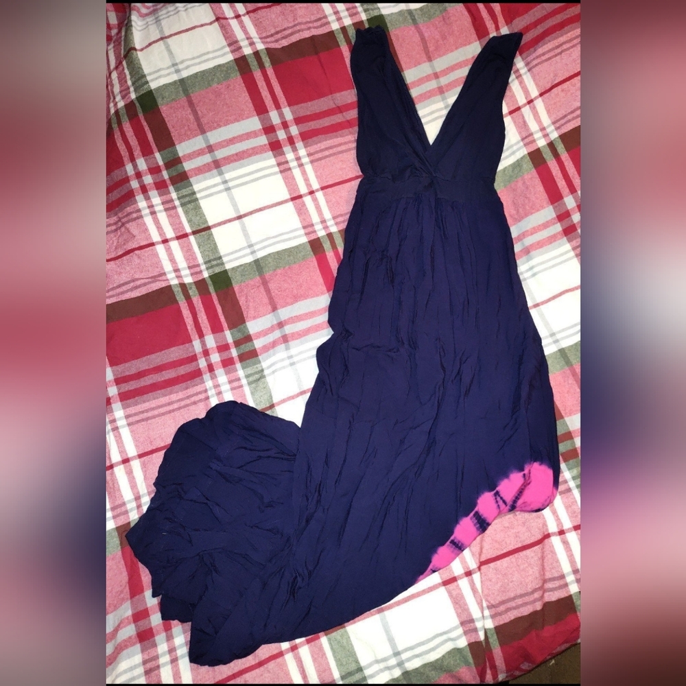 Navy Blue Maxi Dress with Pink Accents